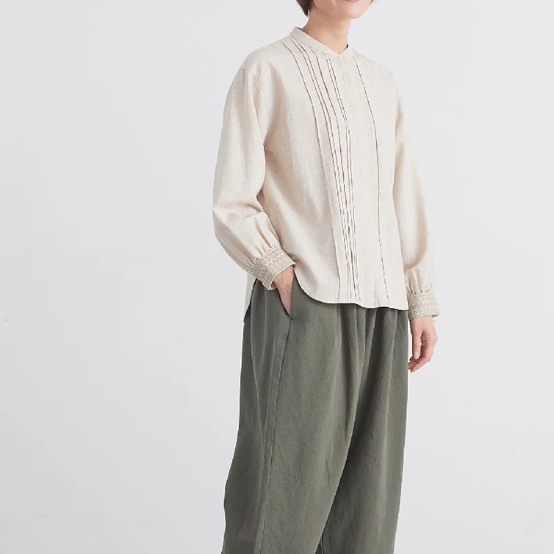 ［HEAVENLY ヘブンリー］ #002 C/L Enbroidery Cuffs Blouse / コットン リネン エンブロイダリー カフス ブラウス - 2450022 - Elegant Semi-Sheer Blouse