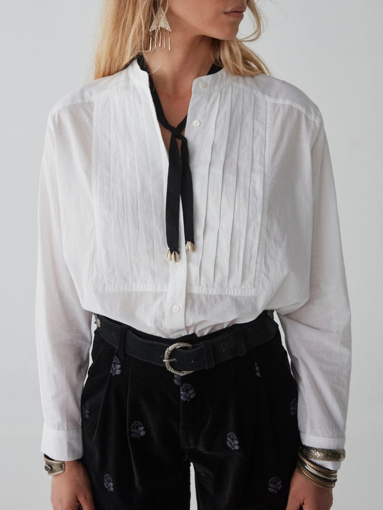 Maison Hotel Yves Blouse - Tuxedo Off White Stylish Wrap Blouse