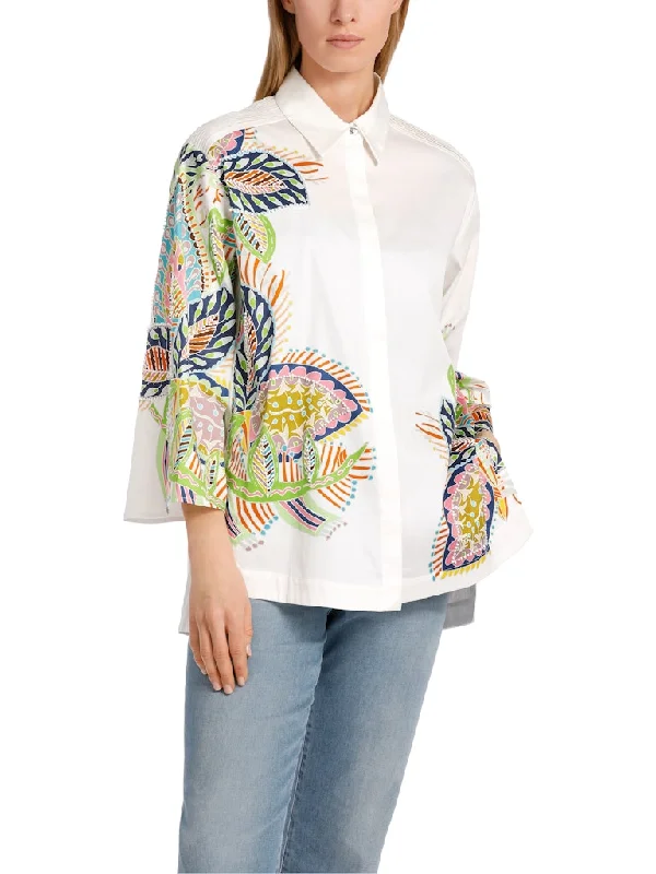 Beaded Floral Blouse Sheer Mesh Blouse