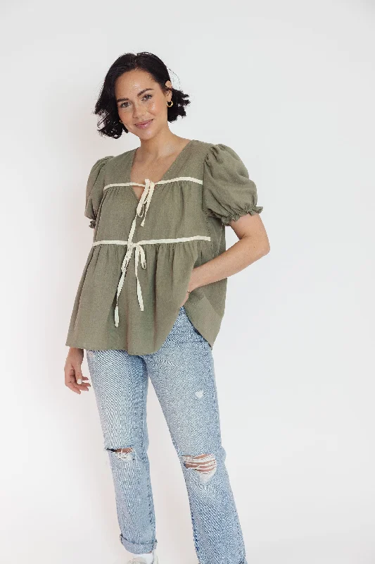 Constance Blouse in Lt. Olive Soft Knit Blouse