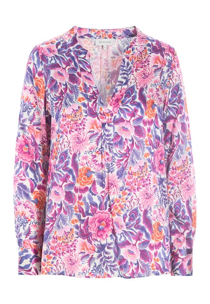 Floral Print Tunic Blouse Elegant Semi-Sheer Blouse