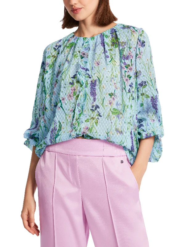 Floral Sheer Blouse Elegant Peplum Blouse