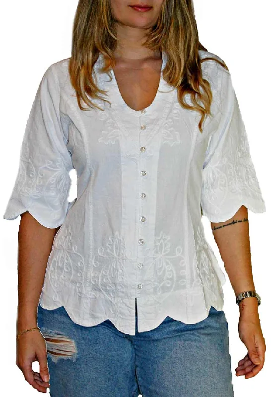 Inca Cottons Women's 3/4 Length Sleeve Embroidered Blouse Vintage Lace Blouse