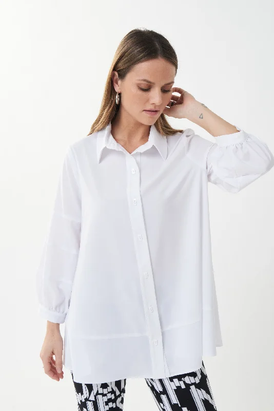 Oversized Long Blouse Ruched Sleeve Blouse