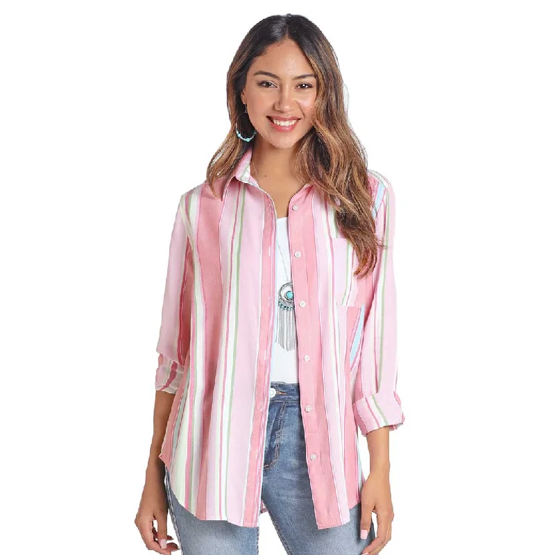 Panhandle Women's Serape Stripe Blouse Silky Draped Blouse