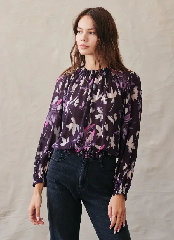 Plum Floral Print Dolby blouse Elegant Lace Blouse