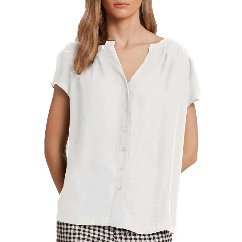 Point Zero Women's Zela Button-Down Blouse Sheer Sleeve Blouse