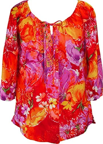 RJC Womens Beauteous Flower Poetry Peasant Blouse Loose Oversized Blouse