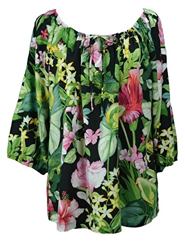 RJC Womens Parakeet Lush Garden Peasant Blouse Puff Sleeve Blouse