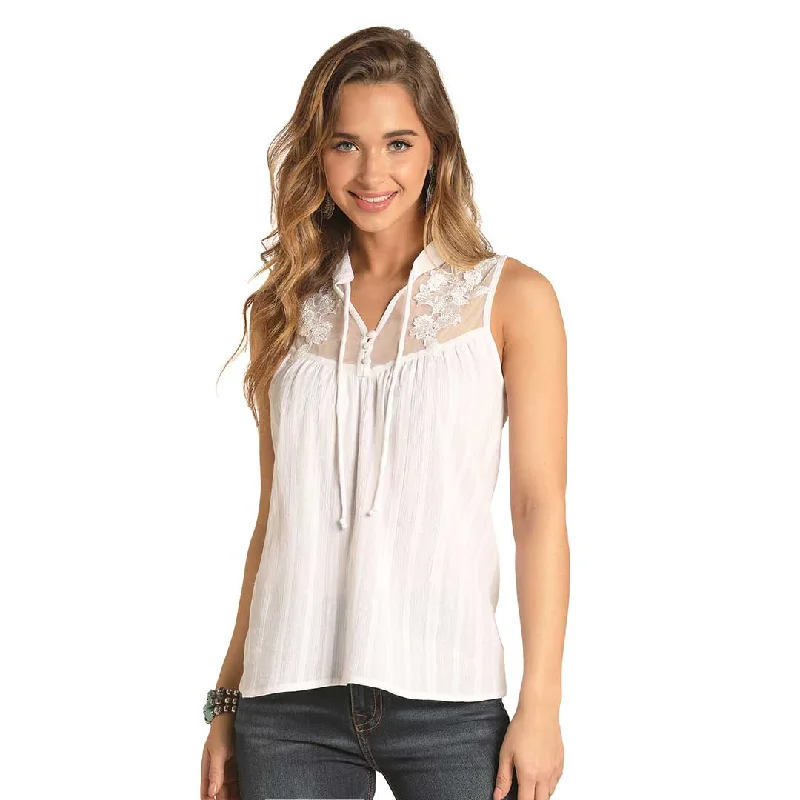 Rock & Roll Cowgirl Women's Lace Yoke Blouse Double-Layered Blouse