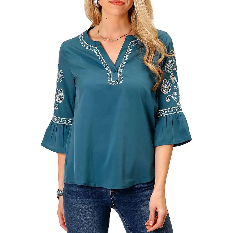 Roper Women's Embroidered 3/4 Sleeve Peasant Blouse Office-Ready Blouse