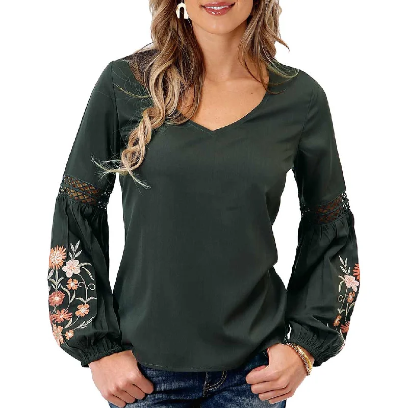 Roper Women's Embroidered Balloon Sleeve Blouse Lightweight Tunic Blouse