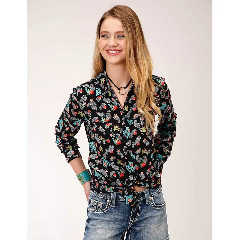 Roper Women's Cowgirl Print Rayon Blouse Oversized Silk Blouse