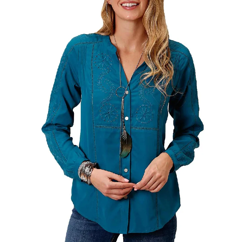 Roper Women's Embroidered Button-Down Blouse Chic Off-Shoulder Blouse