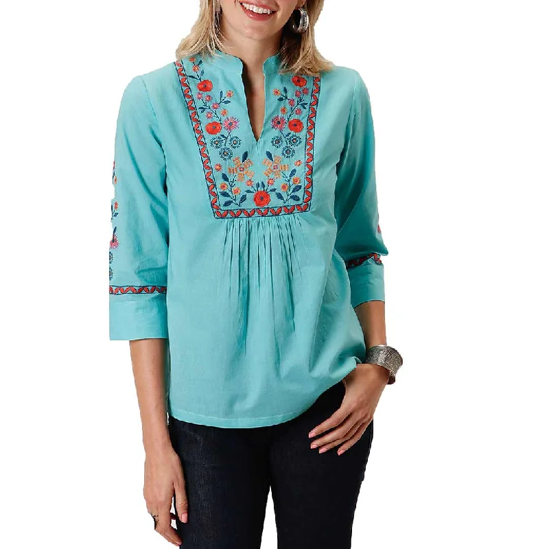 Roper Women's Embroidered Peasant Blouse Chic Square Blouse