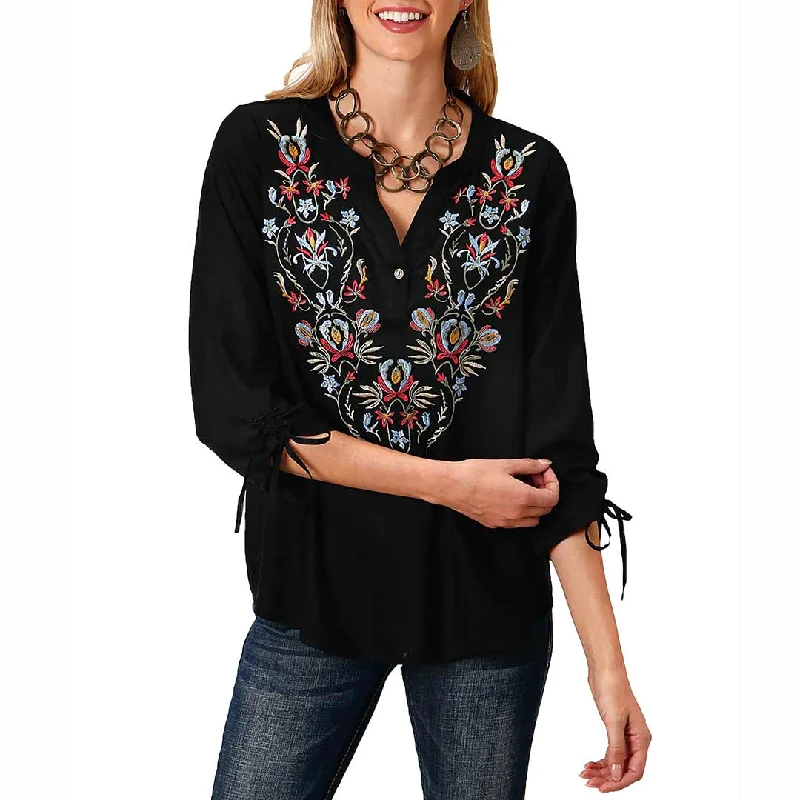 Roper Women's Floral 3/4 Sleeve Peasant Blouse Short Sleeve Blouse