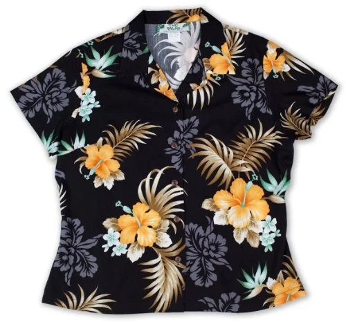 Two Palms Women's Fern Hibiscus Fitted Blouse Polished Work Blouse