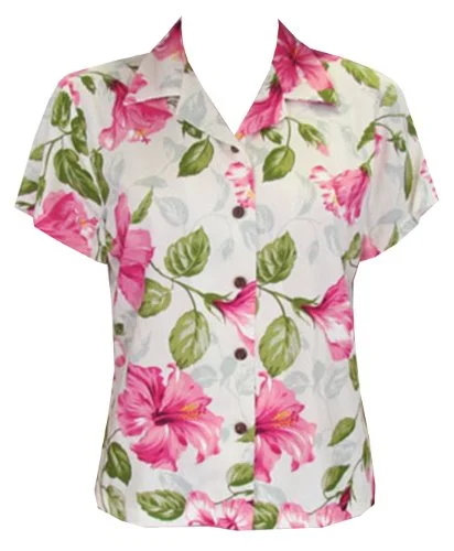 Two Palms Women's Petra Hibiscus Fitted Blouse Chic Square Blouse