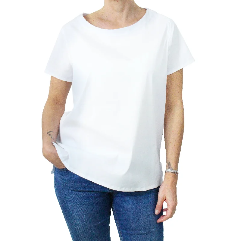 Women's white cotton blouse with boat neckline and short sleeves Classic White Blouse