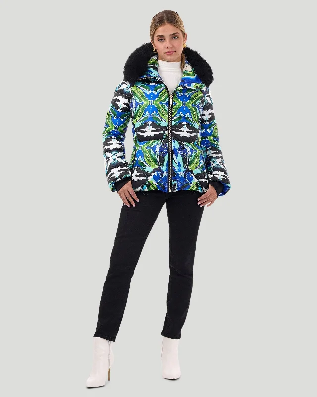 Apres-Ski Jacket with Detachable Fox Hood Trim Nylon Fabric Polyester Fabric Spandex Fabric