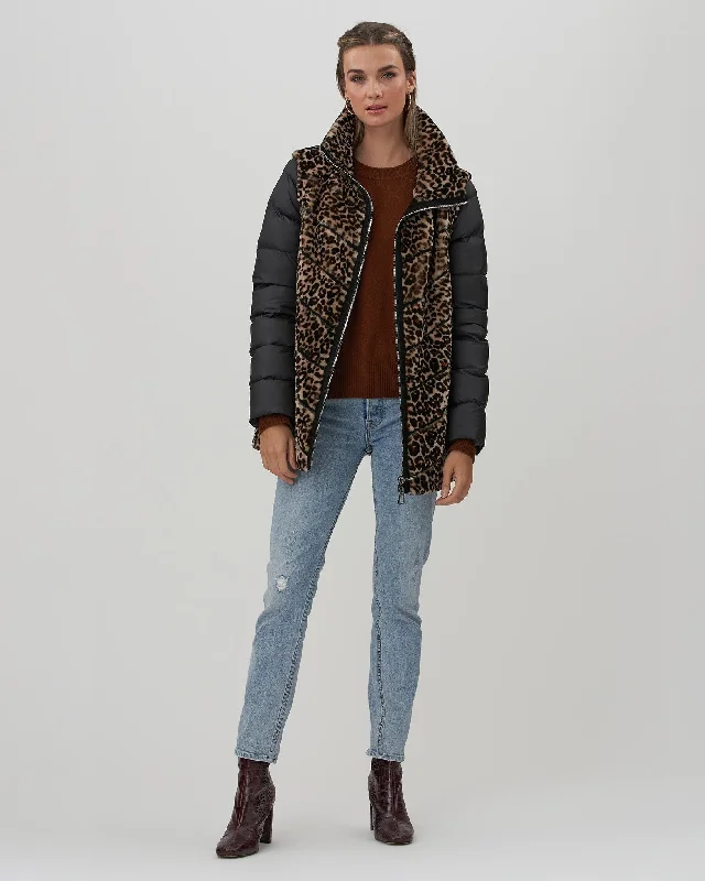 Chevron Shearling Lamb Jacket with Detachable Quilted Sleeves Spandex Blend Rayon Blend Denim Blend