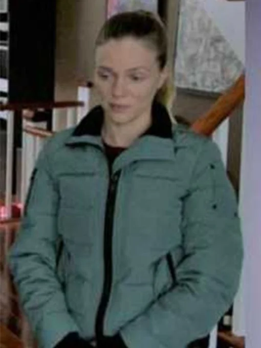 Chicago PD Season 9 Tracy Spiridakos Teal Puffer Jacket Fashionable Trendy Casual