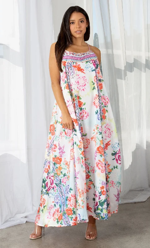 How Sweet It Is Multicolor Floral Pattern Sleeveless Spaghetti Strap Square Neck Casual Maxi Dress Fashionable Sheer Maxi Dress