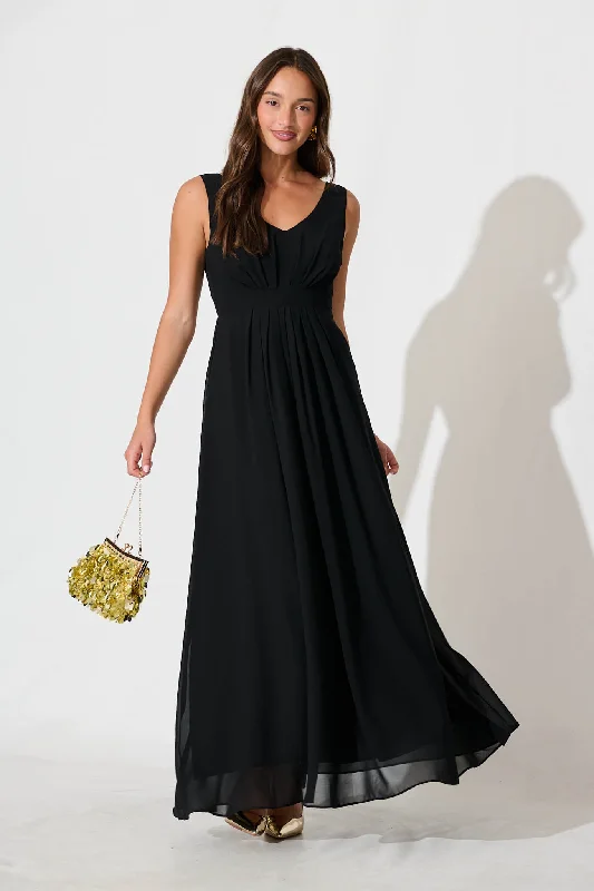 Wonderful Maxi Dress Black Trendy Ruffled Maxi Dress