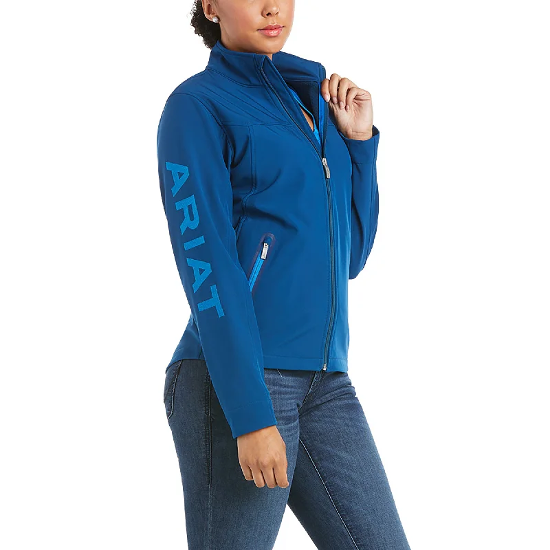 10034919 Ariat Women's New Team Softshell Jacket Blue Opal One-Shoulder Jacket Off-the-Shoulder Jacket Asymmetrical Jacket