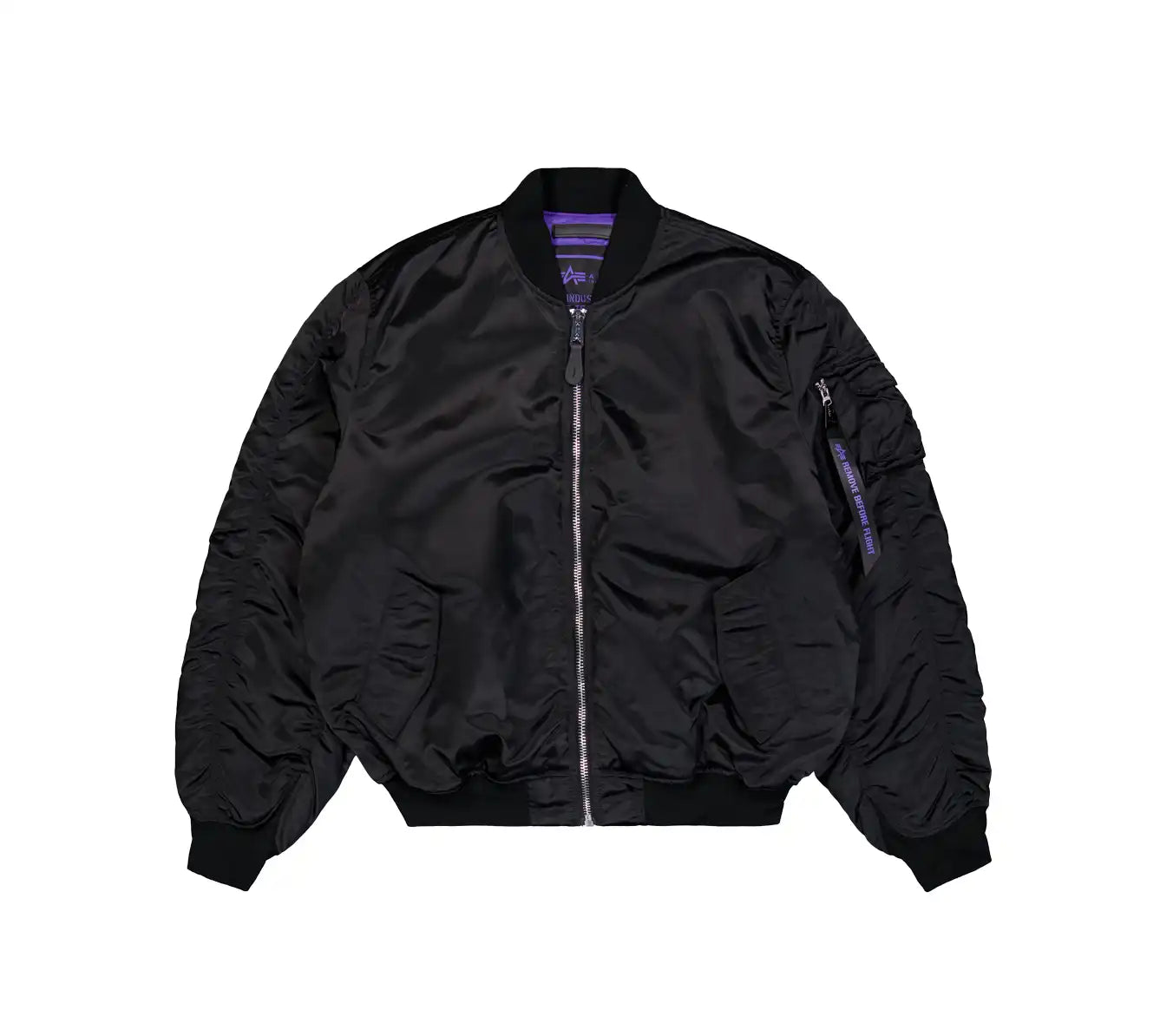 Alpha Industries UV MA-1 Bomber Jacket - Black Faux Fur Fabric Real Fur Fabric Shearling Fabric