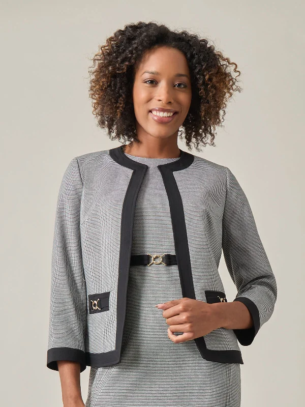 Bradshaw Jacket, Houndstooth Snapped Jacket Toggled Jacket Drawstring Jacket