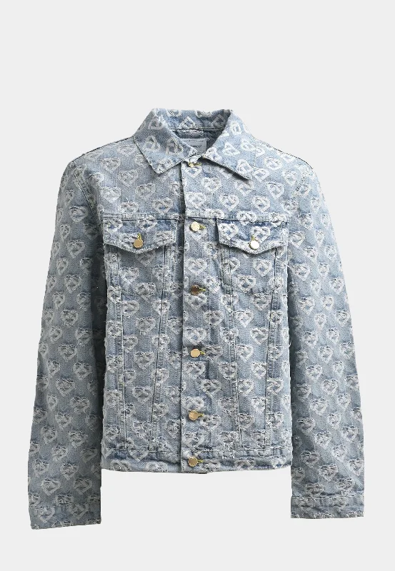 Casablanca Jacquard Denim Jacket Washed Indigo Cotton Jacket Linen Jacket Terry Jacket