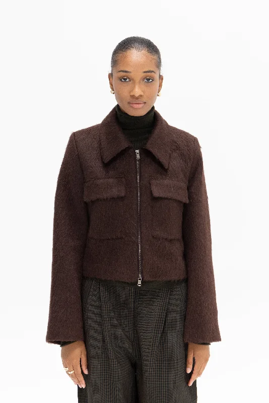 Jendayi Faux Fur Jacket, Dark Chocolate Quilted Jacket Puffer Jacket Insulated Jacket