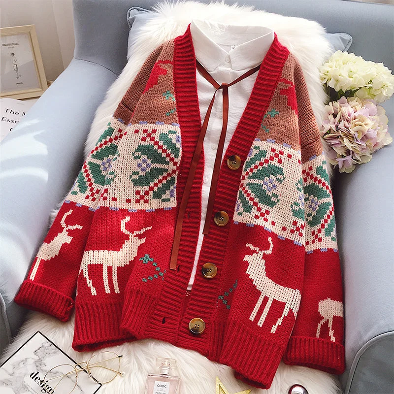 Christmas fawn knitted jacket yv46022 Appliqued Jacket Beaded Jacket Sequined Jacket