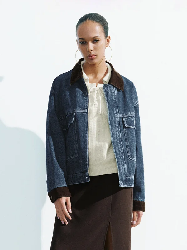 Denim Loose Tracker Jackets Tiered Jacket Buttoned Jacket Zippered Jacket