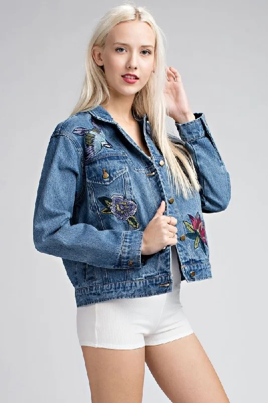 Honey Punch Embroidered Denim Jacket AT0048 Plaid Jacket Tartan Jacket Houndstooth Jacket