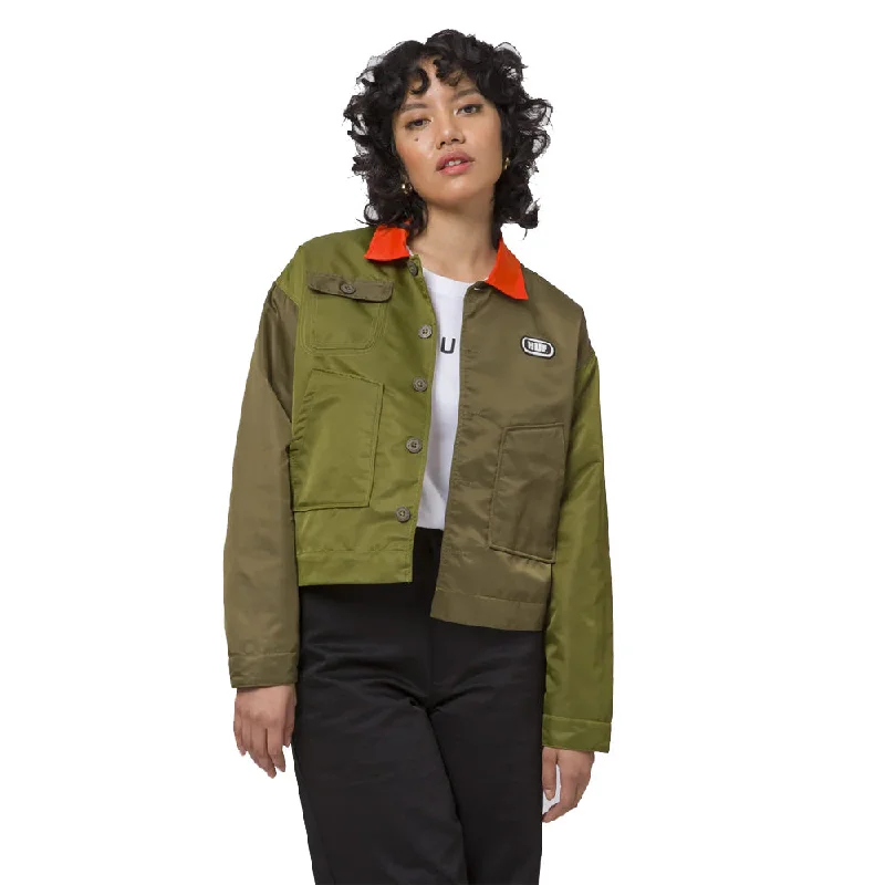 Huf - Womens Flight Crop Jacket Olive Insulated Jacket Fitted Jacket Loose Jacket