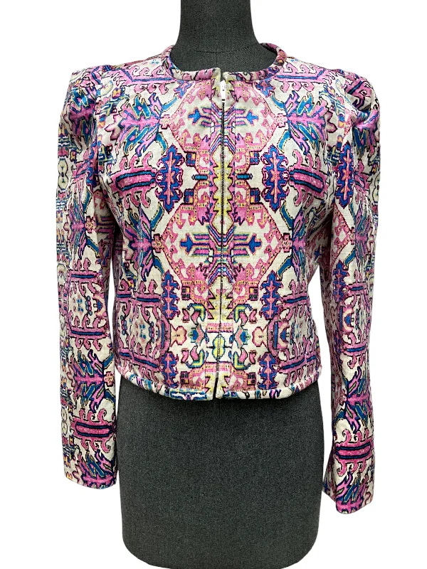 Isabel Marant Graphic Print Straight Hem Cropped Jacket Size M Stand-Up Collar Roll-Neck Collar Turtle Neck