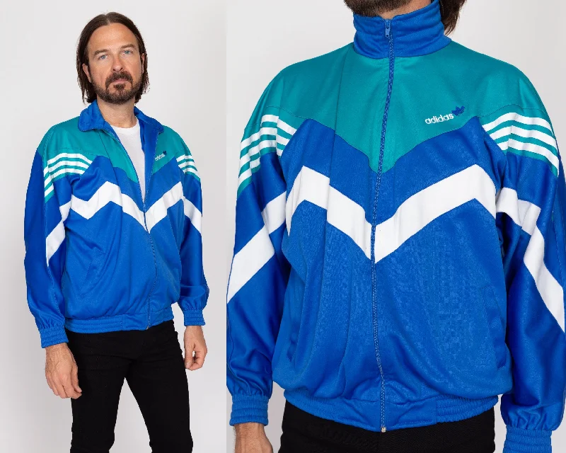 Large 90s Adidas Equipment Blue Color Block Track Jacket Zippered Front Buttoned Front Snap Front