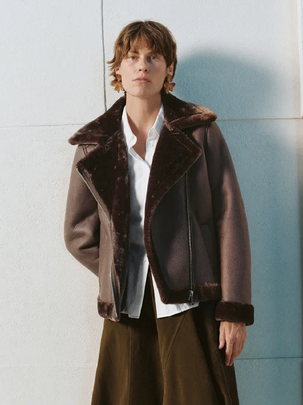 Leather Shearling Jackets One-Shoulder Jacket Off-the-Shoulder Jacket Asymmetrical Jacket