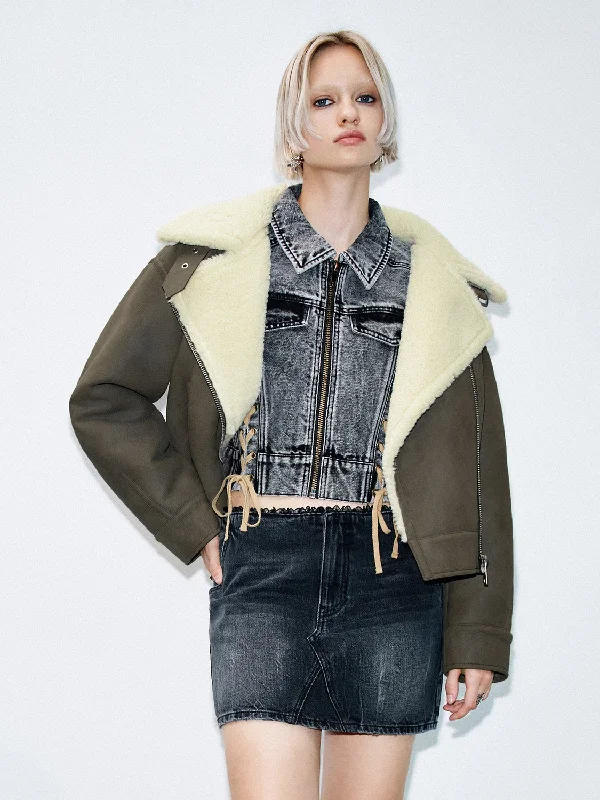 Loose Aviator Jackets Faux Fur Fabric Real Fur Fabric Shearling Fabric