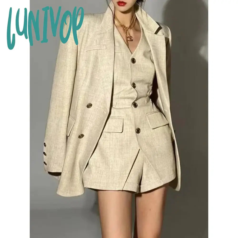 Lunivop 2024 Women's Blazer and Vest and Shorts Three Pieces Set Jacket Suits Korean Fashion Office Ladies Clothing for Spring Winter Stand-Up Collar Roll-Neck Collar Turtle Neck