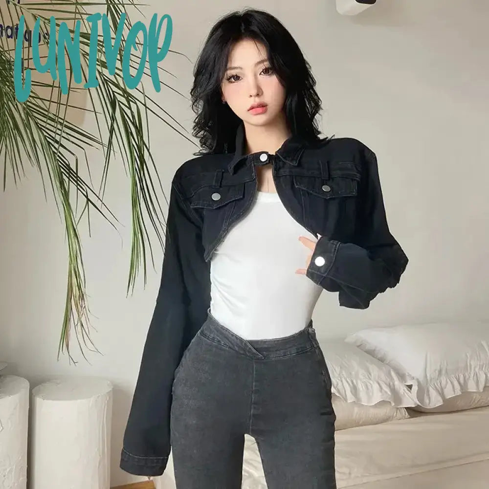 Lunivop Cropped Denim Jackets Women Y2K Slim Jeans Short Outwear Bf Streetwear Harajuku Vintage Korean Single Button Casual Coats Quilted Jacket Puffer Jacket Insulated Jacket