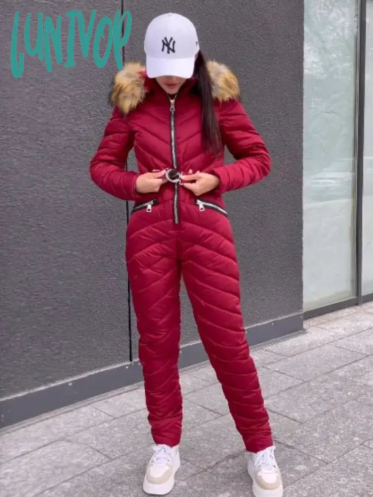 Lunivop Feather Slim Winter Parkas Women One Piece Down Jacket Woman Long Jacket Winter Ski Suit Mountaineering Abrigos De Plumas Faux Fur Fabric Real Fur Fabric Shearling Fabric