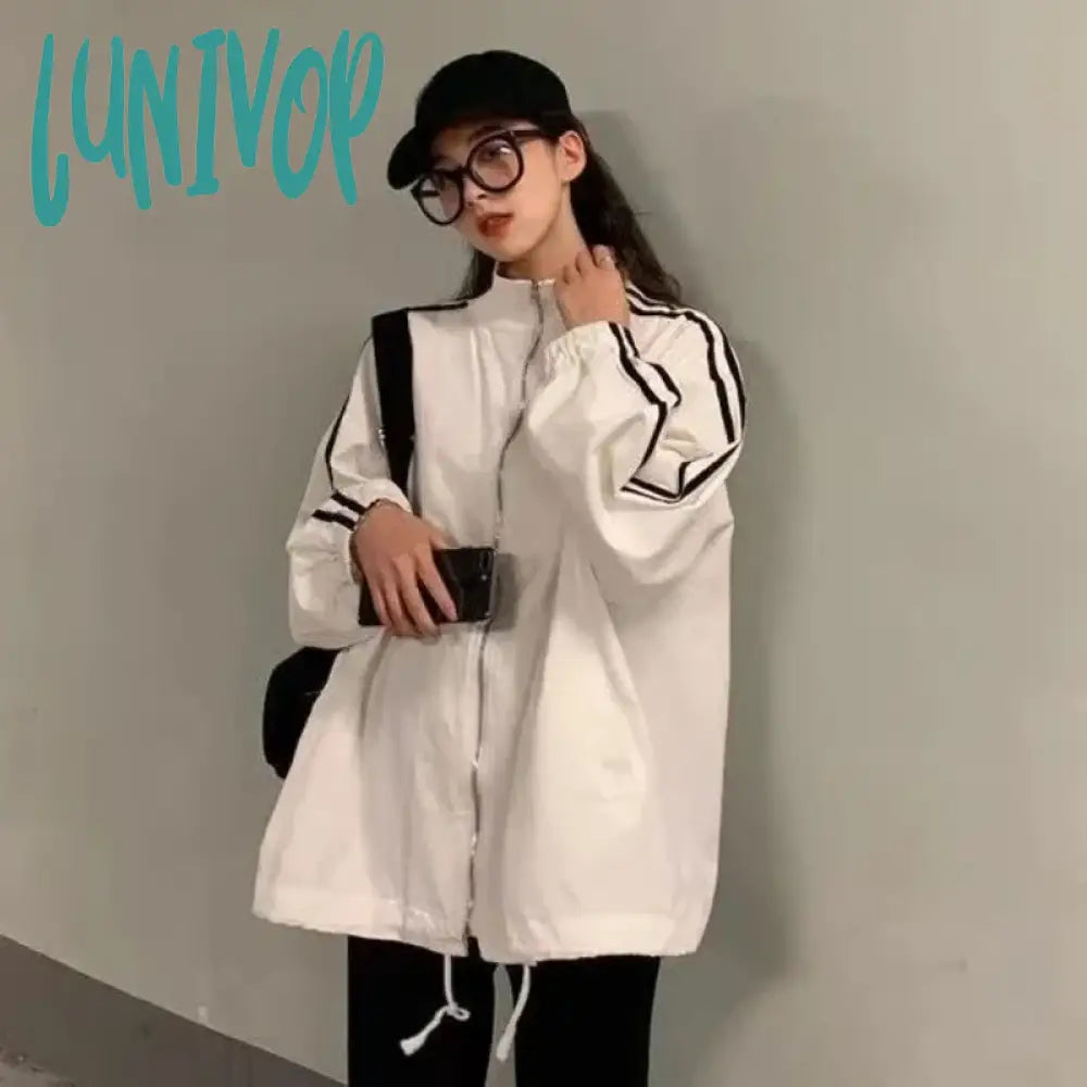 Lunivop Korean Streetwear Jacket Women Oversized Track Thin Summer Jackets Windbreaker Harajuku Fashion College Couple Outdoor Appliqued Jacket Beaded Jacket Sequined Jacket