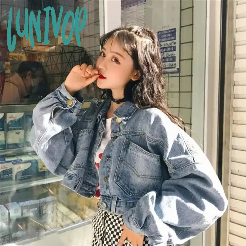 Lunivop Streetwear Cropped Denim Jackets Women Oversized Casual Short Coat Korean Batwing Sleeve Single Breasted Jeans Outwear New Corduroy Jacket Velvet Jacket Brocade Jacket