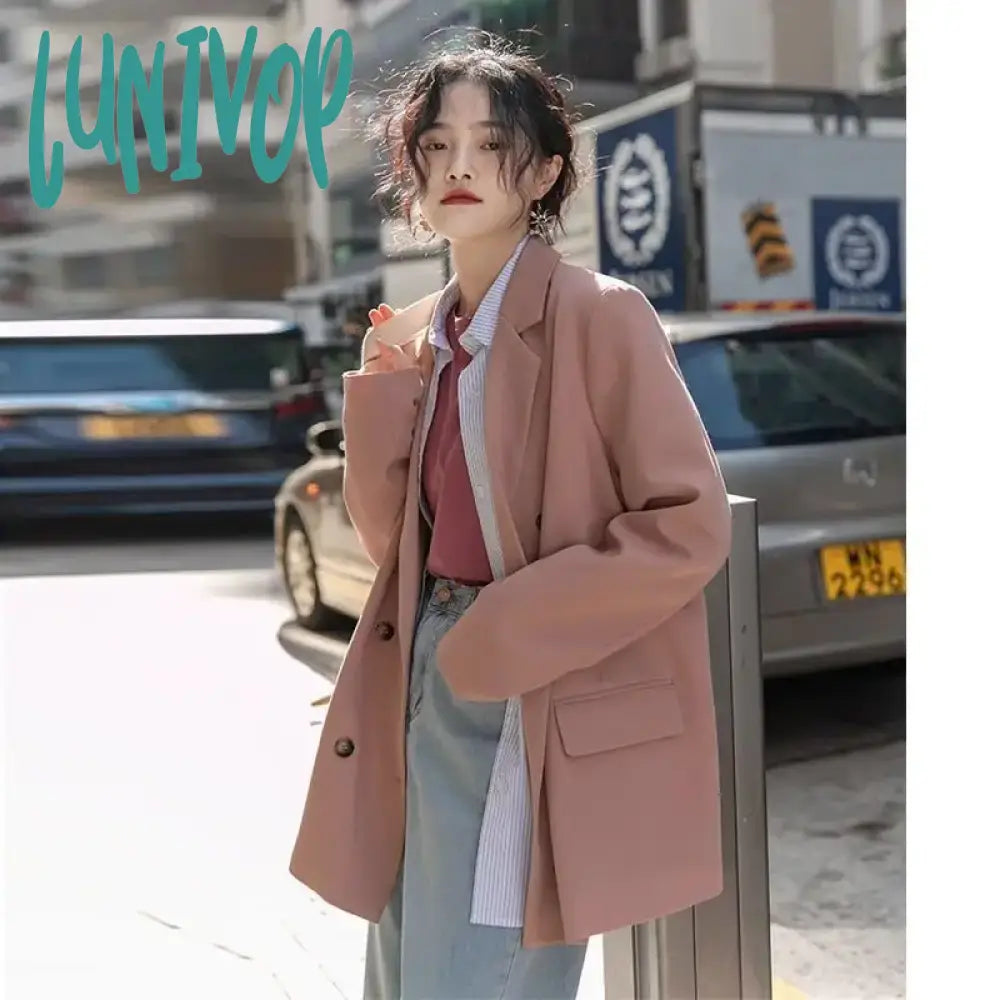 Lunivop Winter Jacket Tops for Women Office Ladies OL Clothes Long Sleeve Blazer Coat Vintage Clothing Welt Pockets Slit Pockets Flap Pockets