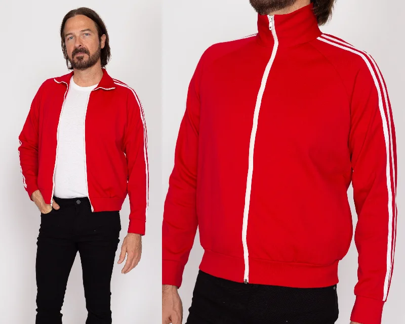 Sm-Med 80s Red Striped Track Jacket Welt Pockets Slit Pockets Flap Pockets