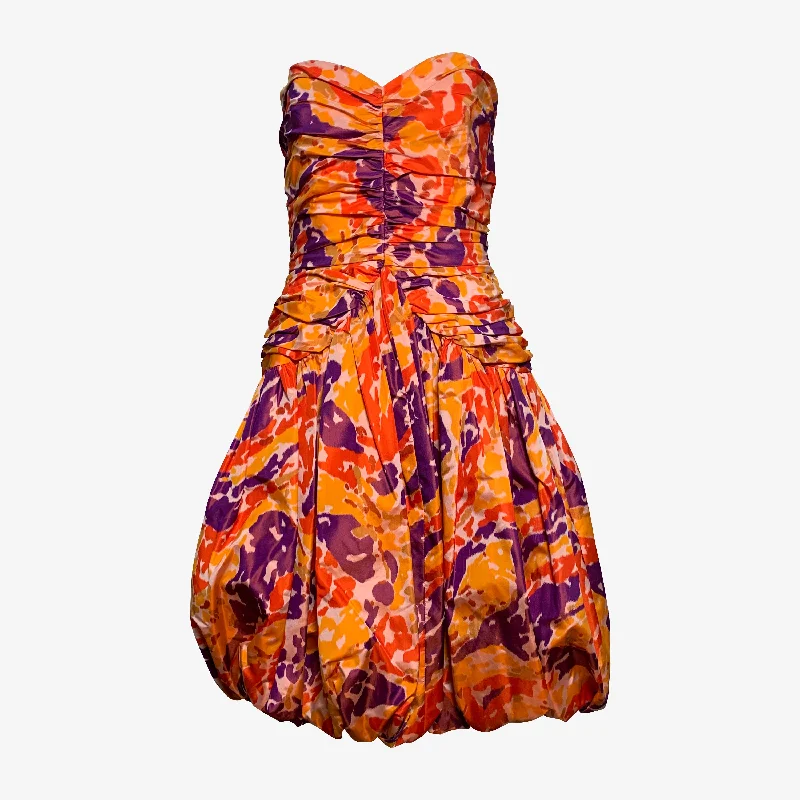 80s Bill Blass Purple & Orange Abstract Mini Dress Cozy Satin Mini Dress