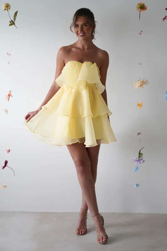 Aribella Frill Mini Dress | Yellow Trendy Lace Mini Dress